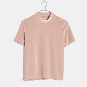 Pink velvet mock neck tee